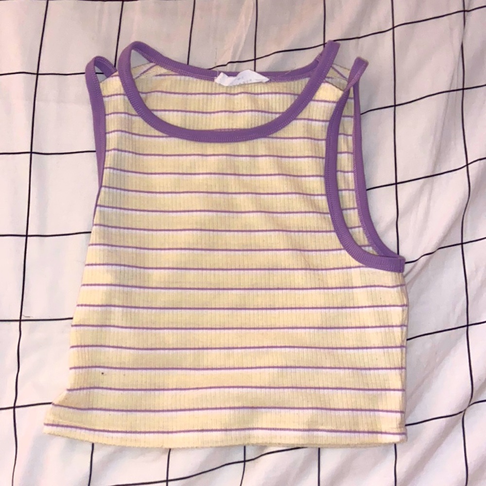 Elodie purple, yellow, & white cropped ribbed tank